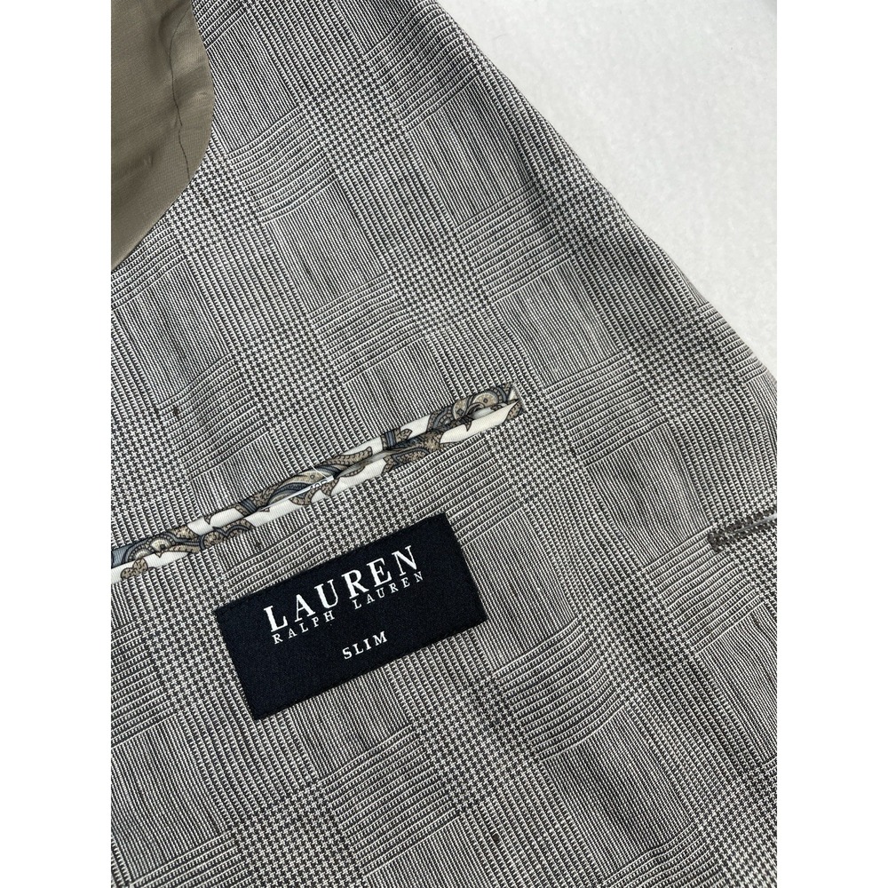 Lauren Ralph Lauren Men's Linen Blazer 40R Gray Check Slim Fit 2Btn Notch - Picture 2 of 13